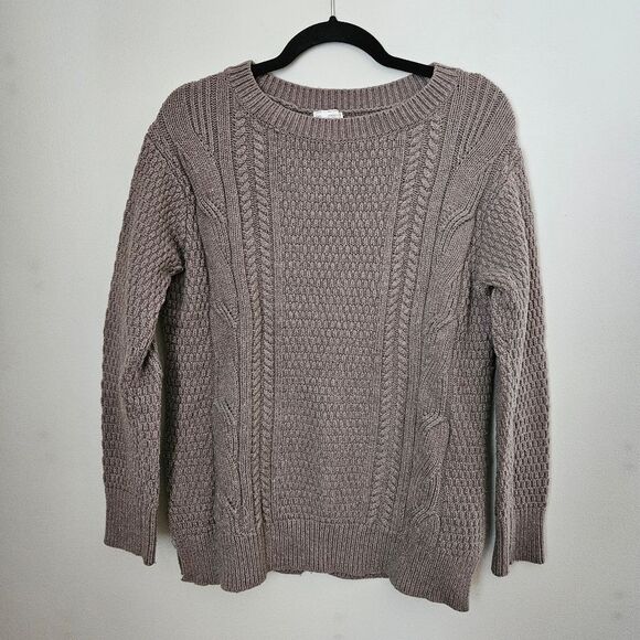 GAP Sweater Crewneck Boyfriend Cable Knit Mushroom Brown Casual Comfy Neutral - Picture 10 of 10